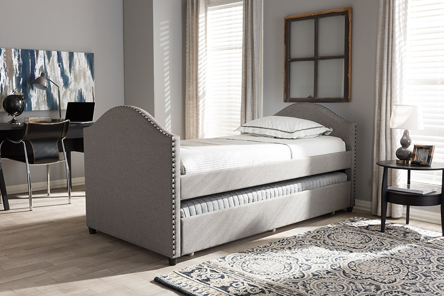 Baxton Studio Alessia Modern and Contemporary Grey Fabric Upholstered Daybed with Guest Trundle Bed | Modishstore | Daybeds