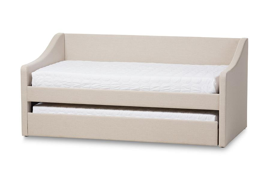 baxton studio barnstorm modern and contemporary beige fabric upholstered daybed with guest trundle bed | Modish Furniture Store-2