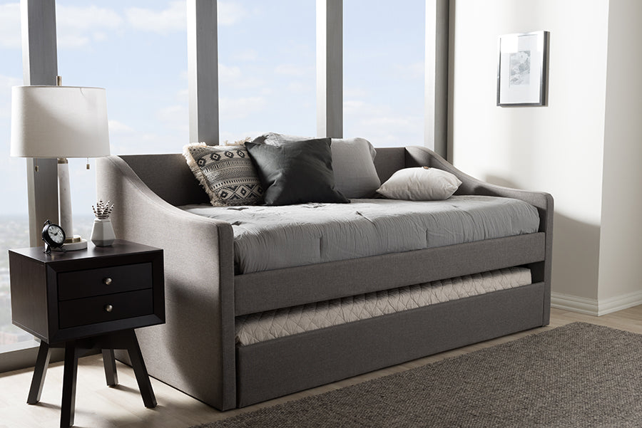 Baxton Studio Barnstorm Modern and Contemporary Grey Fabric Upholstered Daybed with Guest Trundle Bed | Modishstore | Daybeds