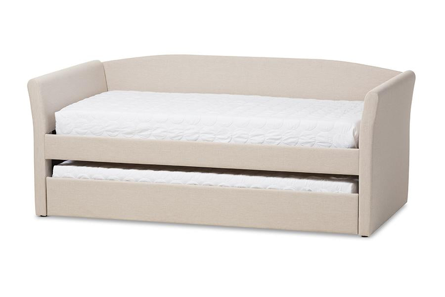 baxton studio camino modern and contemporary beige fabric upholstered daybed with guest trundle bed | Modish Furniture Store-3