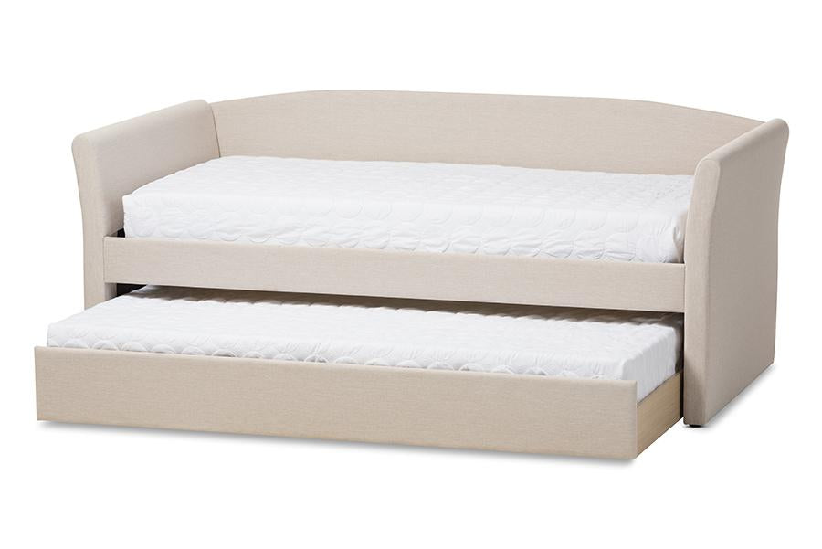 baxton studio camino modern and contemporary beige fabric upholstered daybed with guest trundle bed | Modish Furniture Store-2