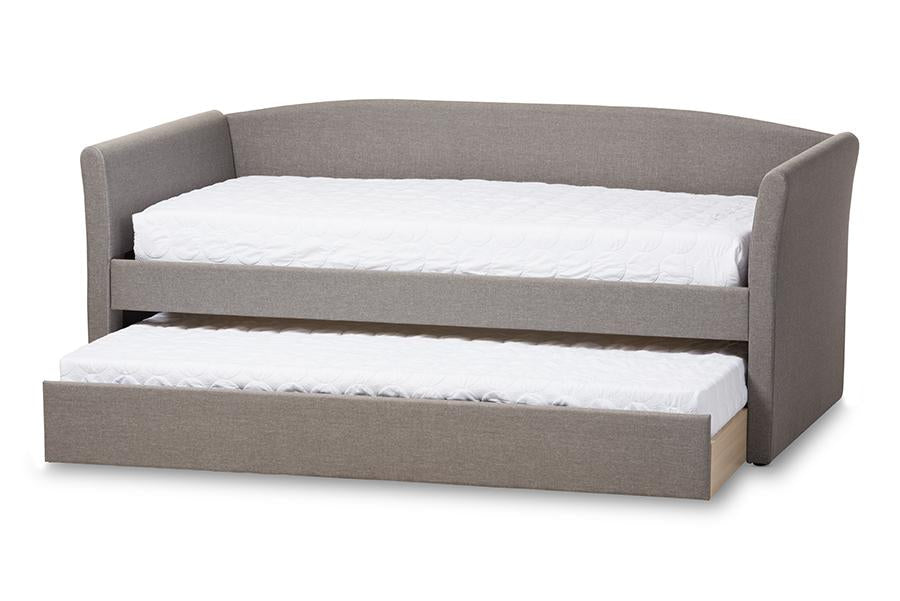 baxton studio camino modern and contemporary grey fabric upholstered daybed with guest trundle bed | Modish Furniture Store-2
