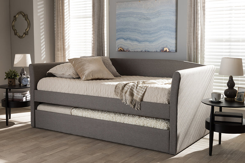 Baxton Studio Camino Modern and Contemporary Grey Fabric Upholstered Daybed with Guest Trundle Bed | Modishstore | Daybeds