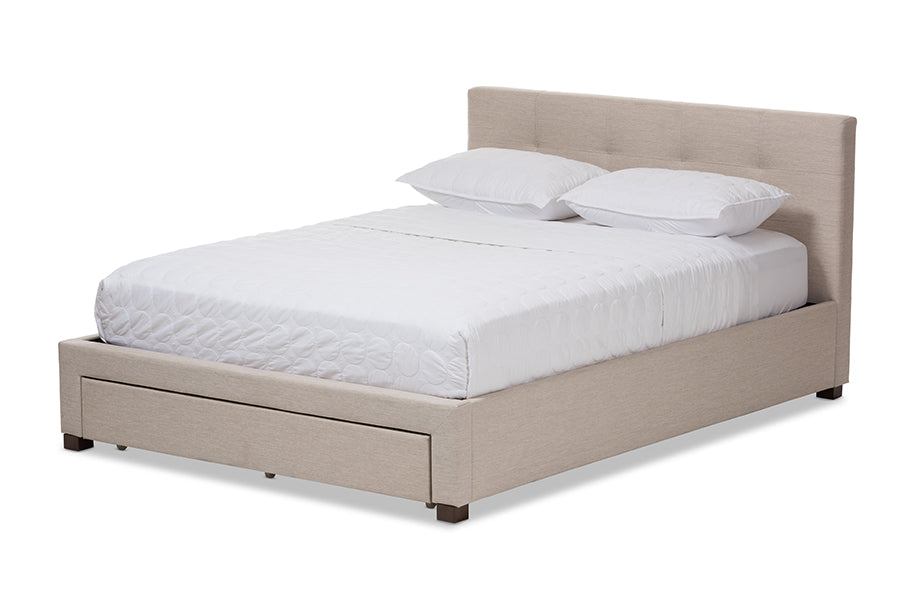 baxton studio brandy modern and contemporary beige fabric upholstered king size storage platform bed | Modish Furniture Store-2