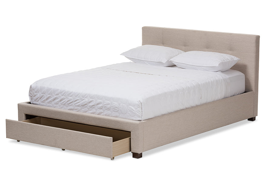 baxton studio brandy modern and contemporary beige fabric upholstered king size storage platform bed | Modish Furniture Store-3