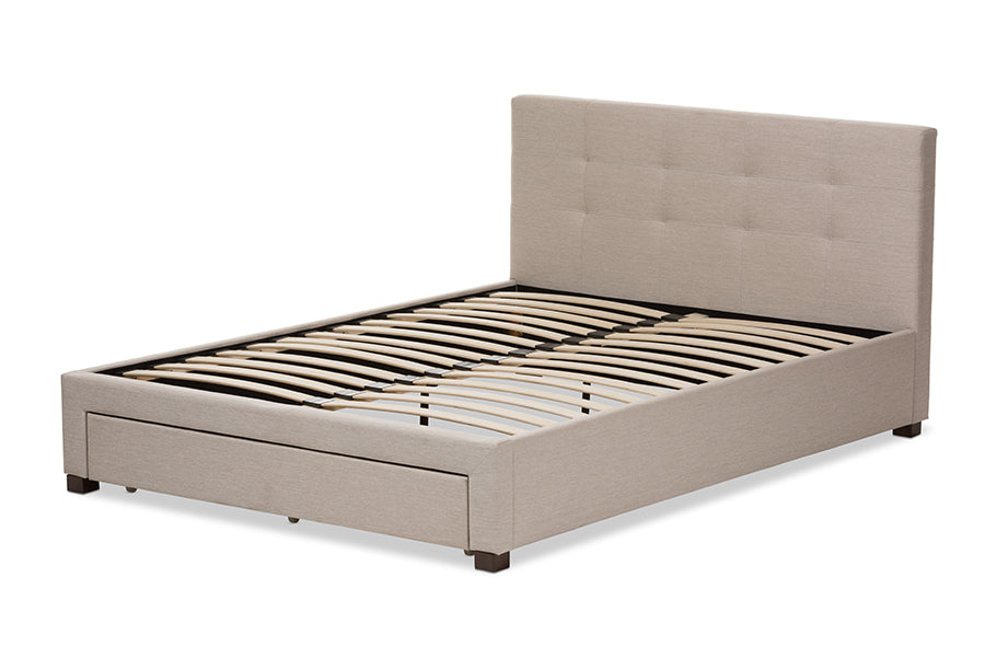 baxton studio brandy modern and contemporary beige fabric upholstered king size storage platform bed | Modish Furniture Store-10