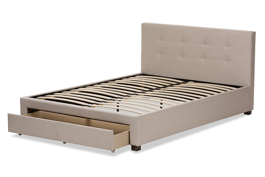 baxton studio brandy modern and contemporary beige fabric upholstered king size storage platform bed | Modish Furniture Store-11