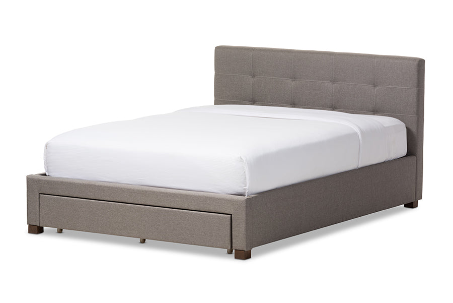baxton studio brandy modern and contemporary grey fabric upholstered king size platform bed with storage drawer | Modish Furniture Store-2