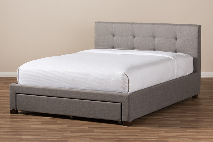 baxton studio brandy modern and contemporary grey fabric upholstered king size platform bed with storage drawer | Modish Furniture Store-10