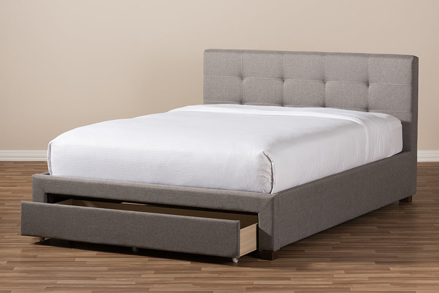 baxton studio brandy modern and contemporary grey fabric upholstered king size platform bed with storage drawer | Modish Furniture Store-11