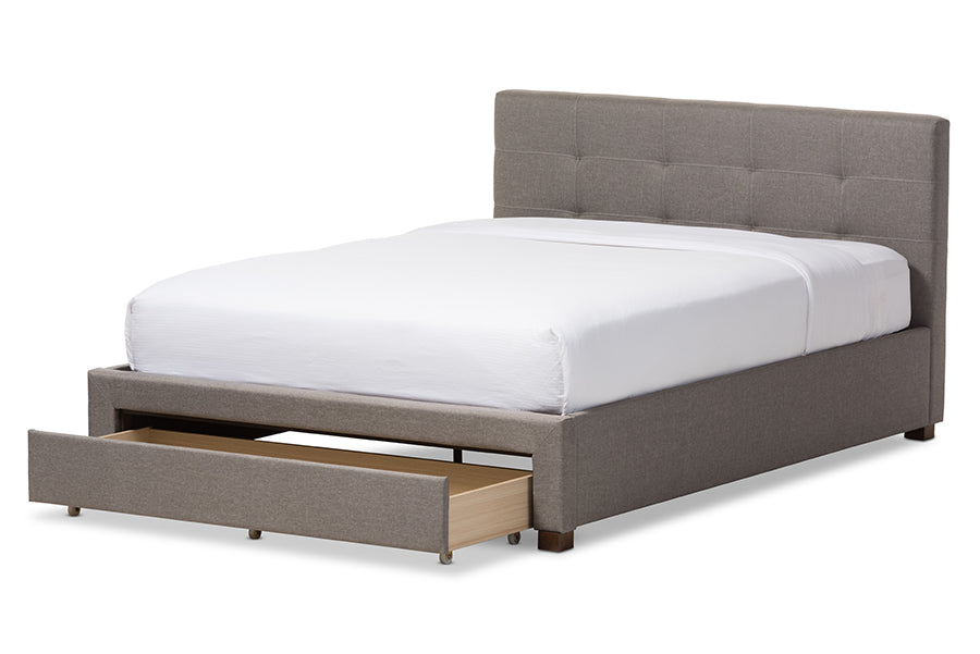 baxton studio brandy modern and contemporary grey fabric upholstered king size platform bed with storage drawer | Modish Furniture Store-3