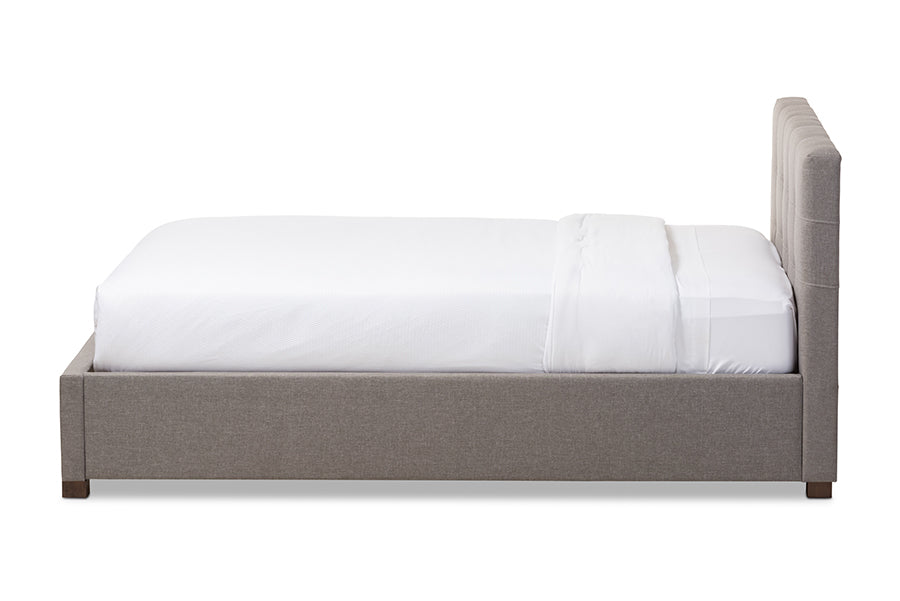 baxton studio brandy modern and contemporary grey fabric upholstered king size platform bed with storage drawer | Modish Furniture Store-4