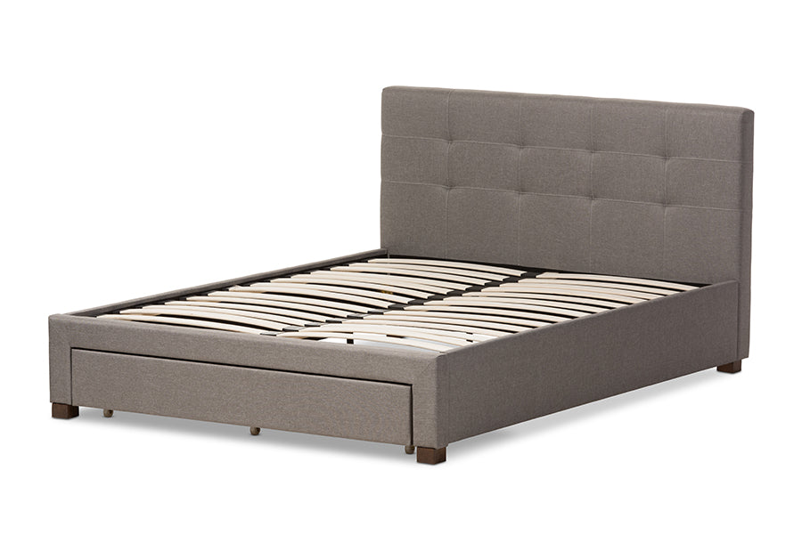 baxton studio brandy modern and contemporary grey fabric upholstered king size platform bed with storage drawer | Modish Furniture Store-7