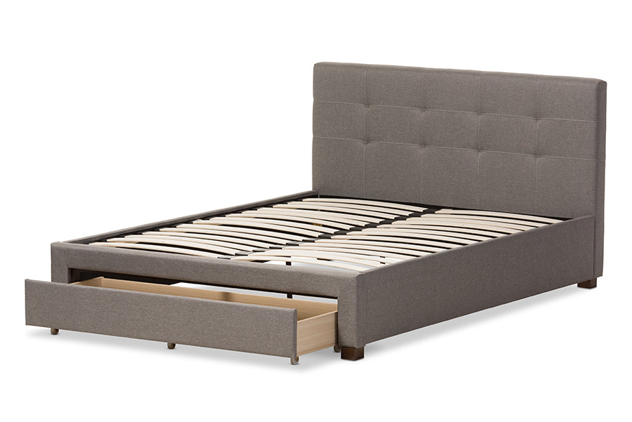 baxton studio brandy modern and contemporary grey fabric upholstered king size platform bed with storage drawer | Modish Furniture Store-8