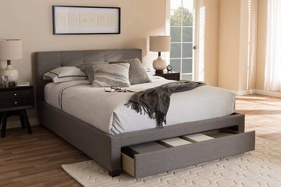 baxton studio brandy modern and contemporary grey fabric upholstered king size platform bed with storage drawer | Modish Furniture Store-9