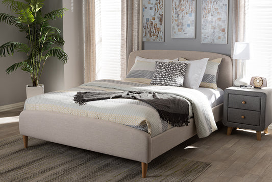 Baxton Studio Mia Mid-Century Light Beige Fabric Upholstered Queen Size Platform Bed | Modishstore | Beds