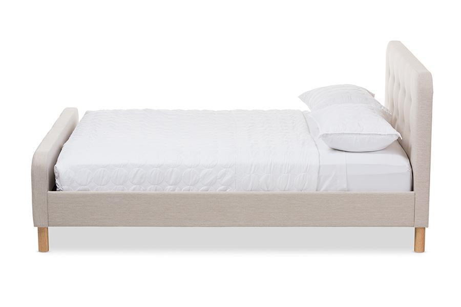 baxton studio samson mid century light beige fabric upholstered full size platform bed | Modish Furniture Store-2