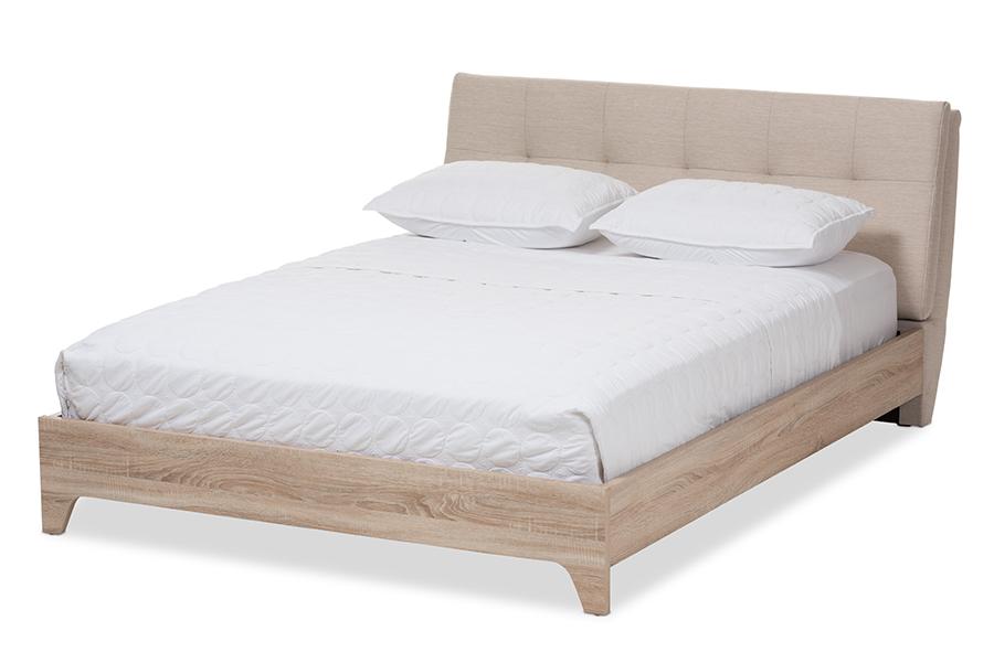 baxton studio adelia mid century light beige whitewash queen size platform bed | Modish Furniture Store-2