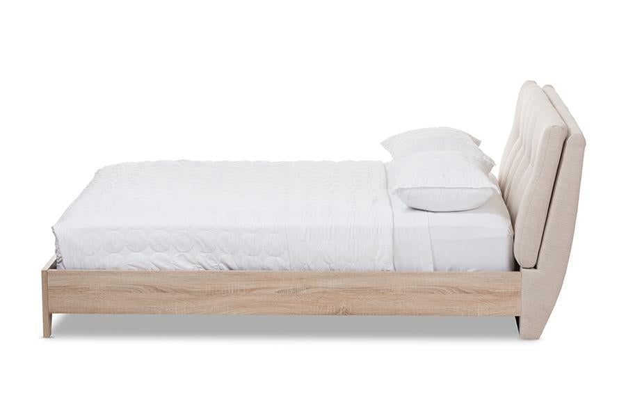 baxton studio adelia mid century light beige whitewash queen size platform bed | Modish Furniture Store-3