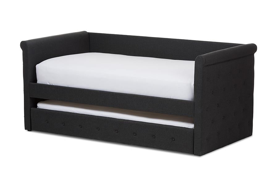 baxton studio alena modern and contemporary dark grey fabric daybed with trundle | Modish Furniture Store-2