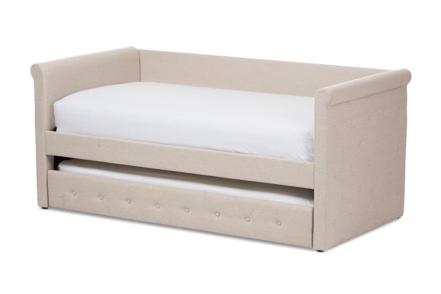 baxton studio alena modern and contemporary light beige fabric daybed with trundle | Modish Furniture Store-2
