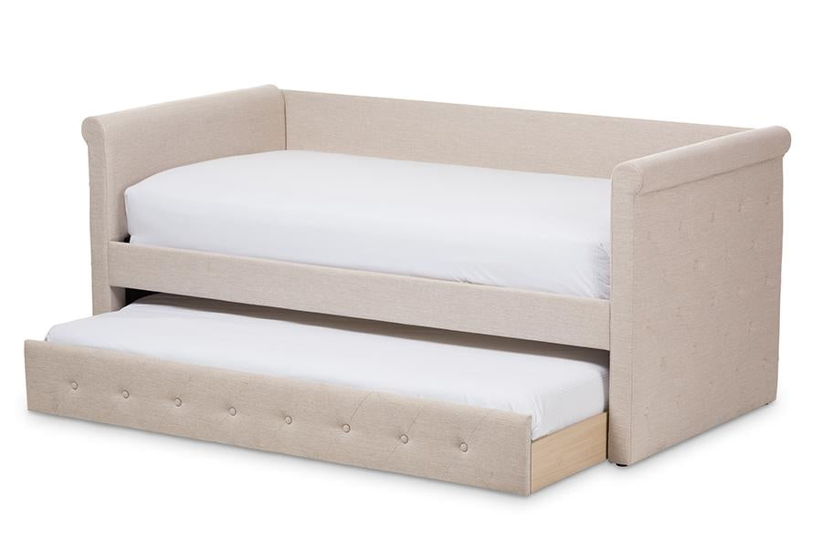 baxton studio alena modern and contemporary light beige fabric daybed with trundle | Modish Furniture Store-3