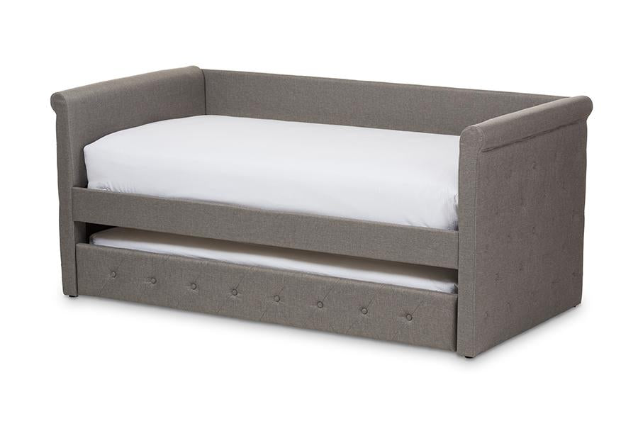 baxton studio alena modern and contemporary light grey fabric daybed with trundle | Modish Furniture Store-2