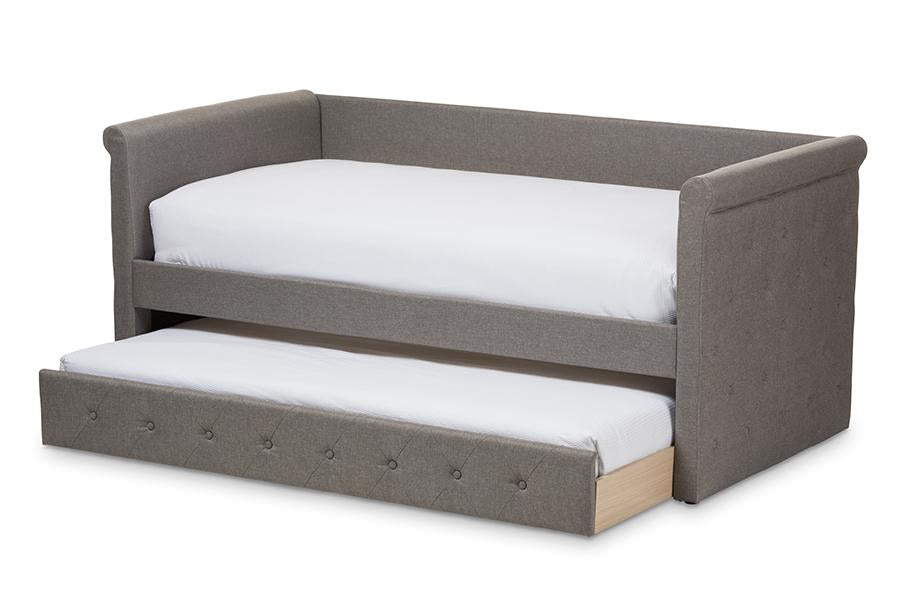 baxton studio alena modern and contemporary light grey fabric daybed with trundle | Modish Furniture Store-3