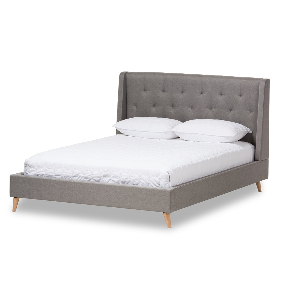 Baxton Studio Adelaide Retro Modern Light Grey Fabric Upholstered King Size Platform Bed | Modishstore | Beds