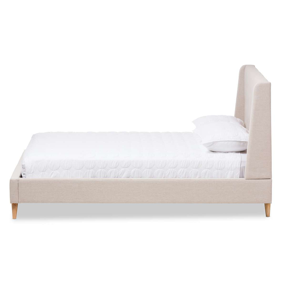 Baxton Studio Adelaide Retro Modern Light Beige Fabric Upholstered King Size Platform Bed | Beds | Modishstore - 5