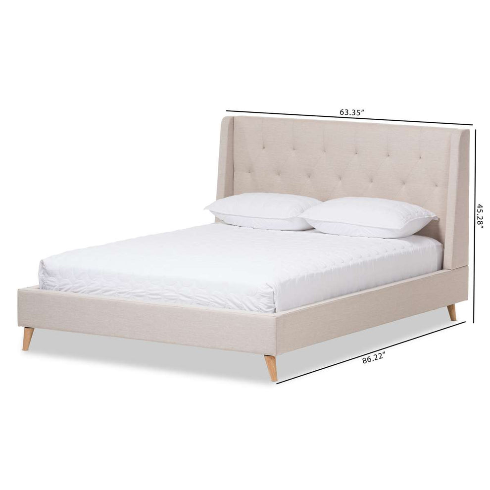 Baxton Studio Adelaide Retro Modern Light Beige Fabric Upholstered King Size Platform Bed | Beds | Modishstore - 3