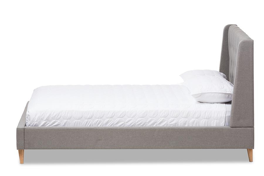 baxton studio adelaide retro modern light grey fabric upholstered queen size platform bed | Modish Furniture Store-3