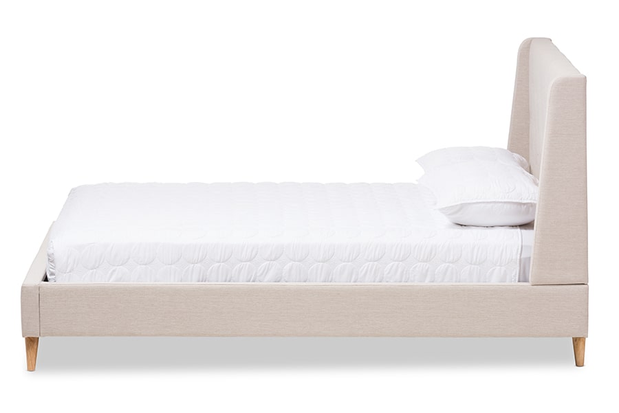 baxton studio adelaide retro modern light beige fabric upholstered full size platform bed | Modish Furniture Store-5