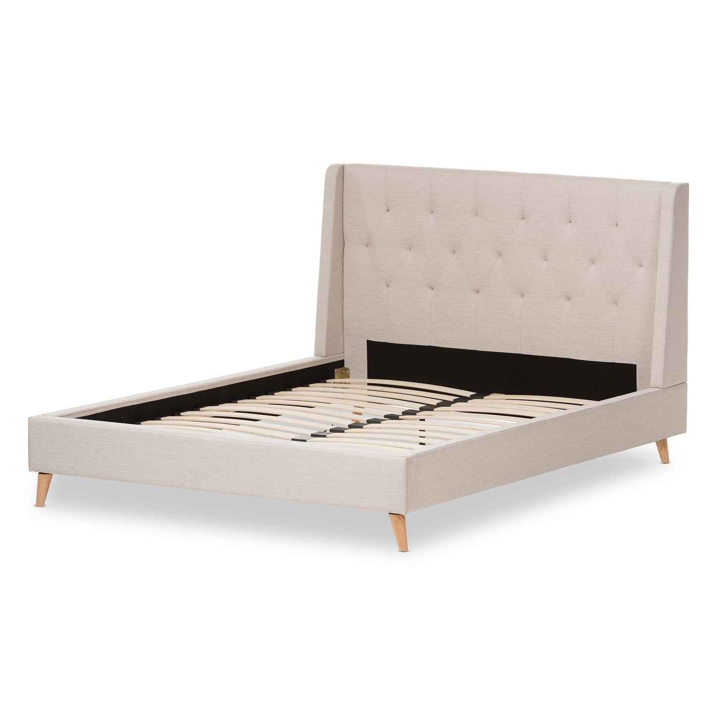 baxton studio adelaide retro modern light beige fabric upholstered full size platform bed | Modish Furniture Store-6