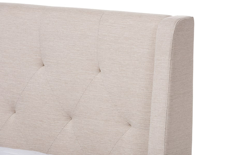 baxton studio adelaide retro modern light beige fabric upholstered full size platform bed | Modish Furniture Store-9