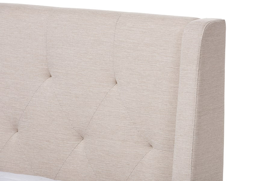 baxton studio adelaide retro modern light beige fabric upholstered queen size platform bed | Modish Furniture Store-9