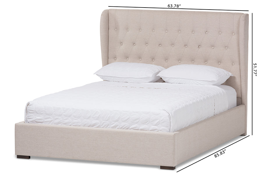 baxton studio penelope modern and contemporary light beige fabric queen size gas lift platform bed | Modish Furniture Store-9