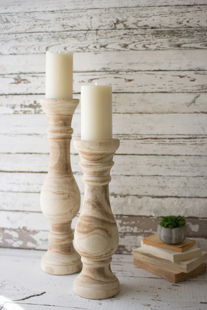 Hand Carved Wooden Candle Stands by Kalalou | Modishstore | Stands