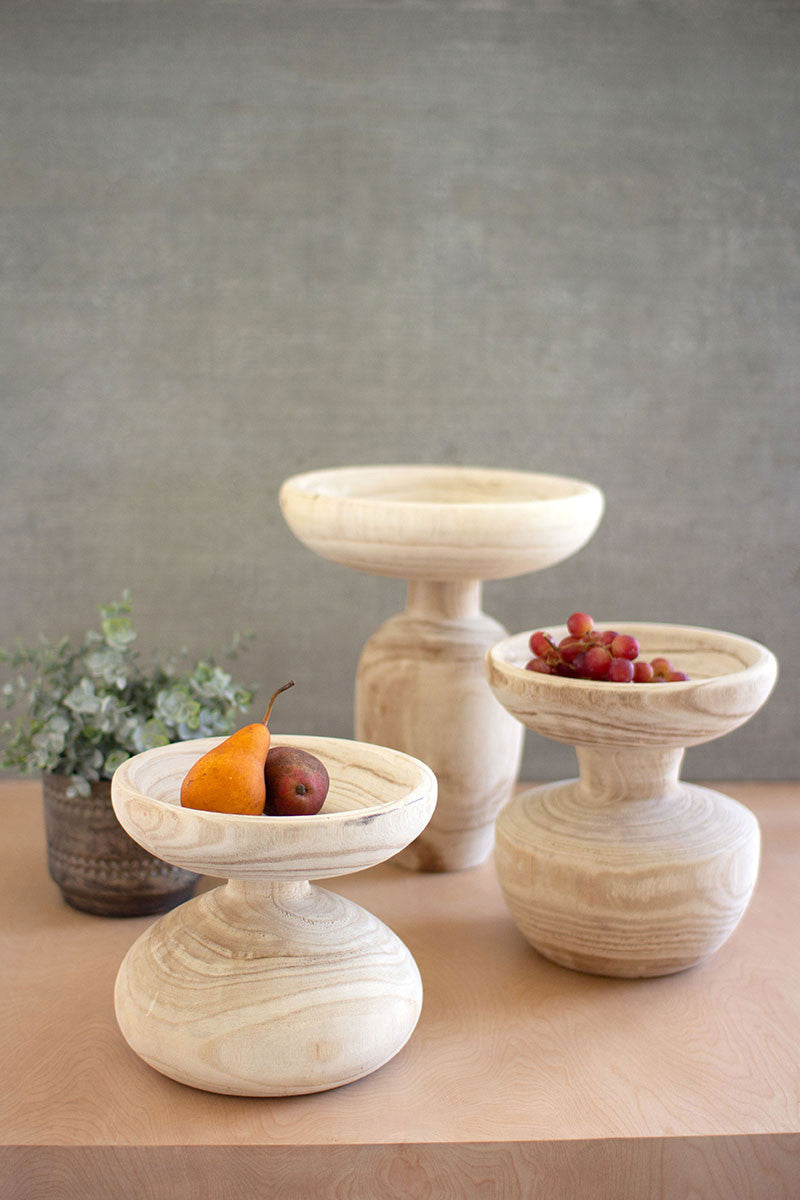 Turned Wooden Pedestals Set Of 3 By Kalalou | Modishstore | Pedestal Trays