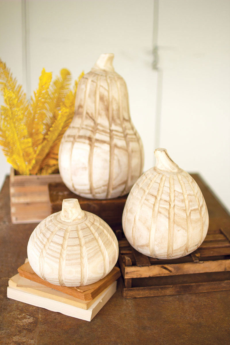 Natural Wood Pumpkins S/3 By Kalalou | Modishstore | Holiday