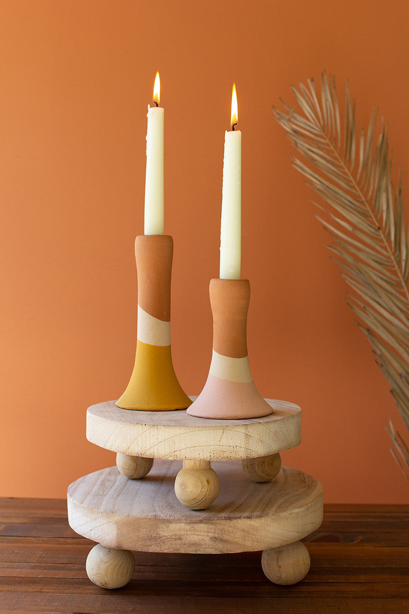 Round Wooden Risers  Set Of 2 By Kalalou |  Candle Holders | Modishstore | CFAN1064