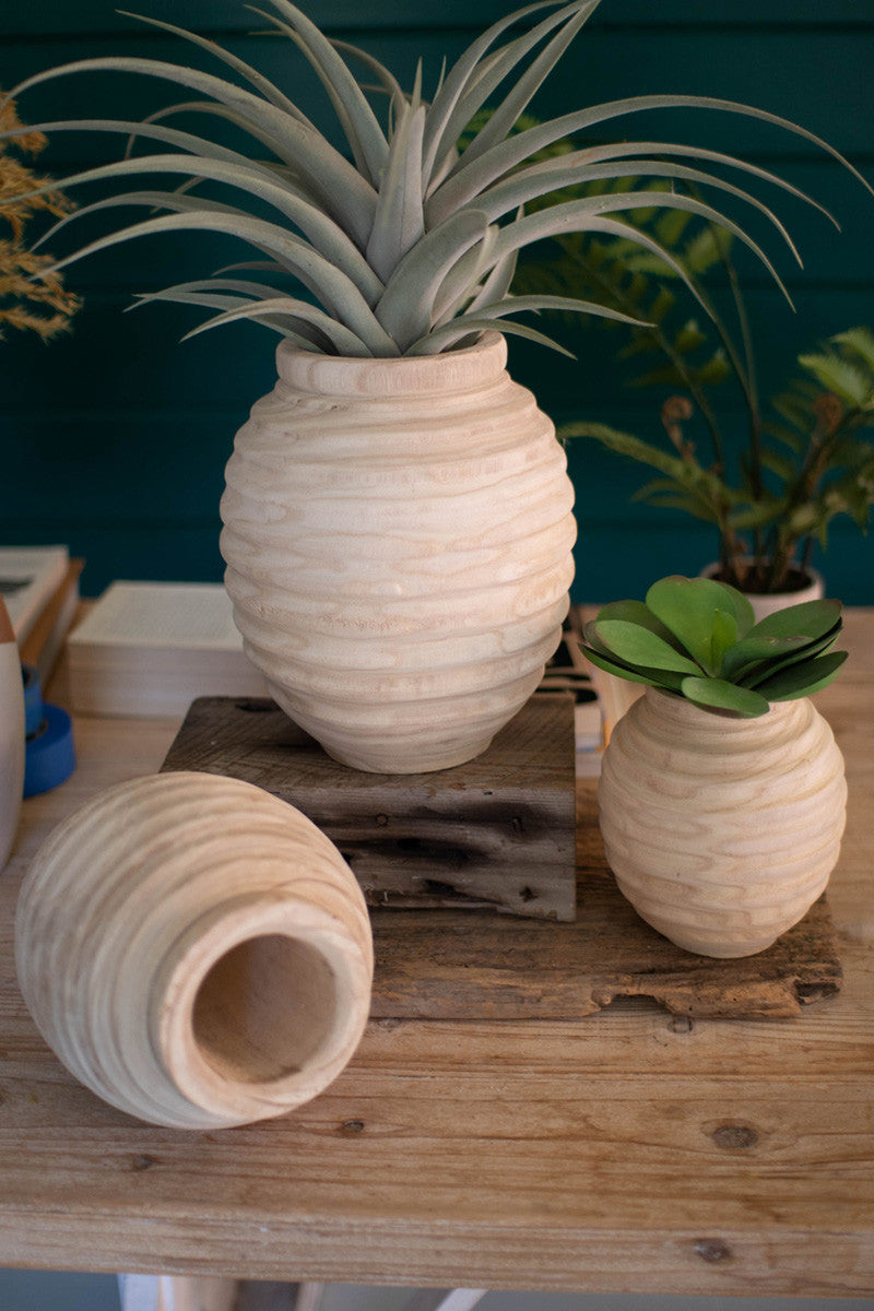 Set Of Three Natural Wooden Gourd Pots By Kalalou | Planters, Troughs & Cachepots | Modishstore - 7