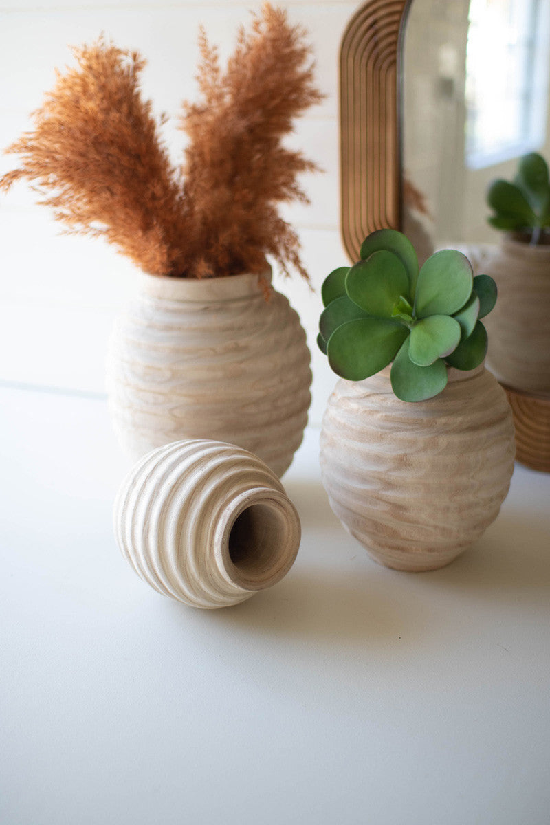 Set Of Three Natural Wooden Gourd Pots By Kalalou | Planters, Troughs & Cachepots | Modishstore - 3
