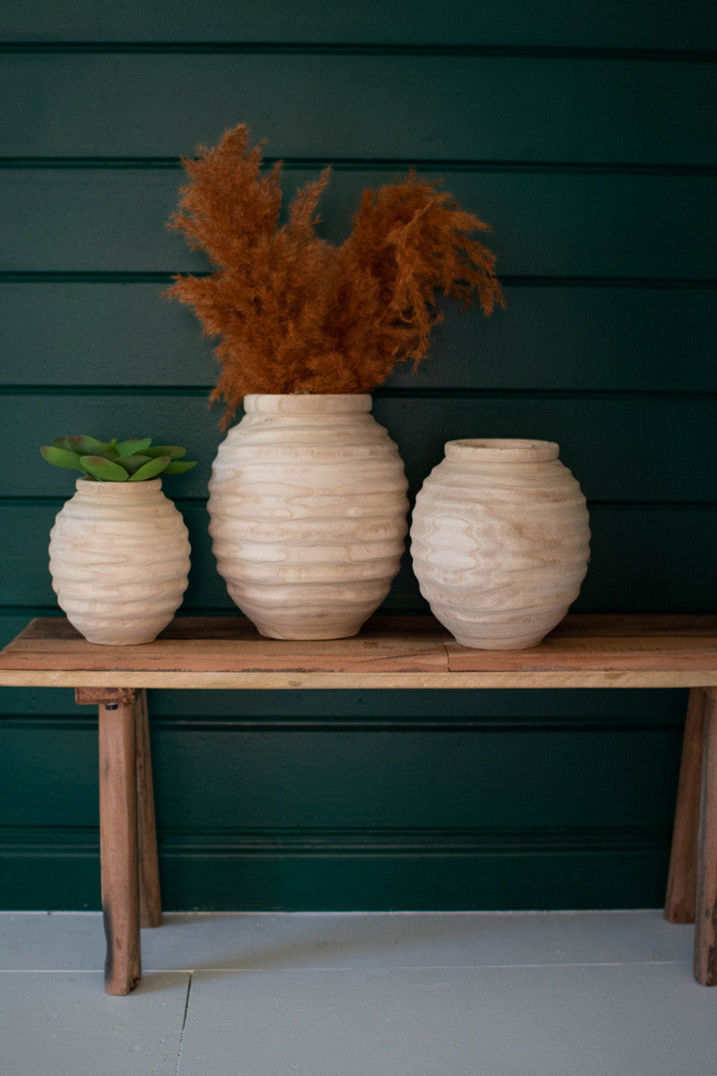 Set Of Three Natural Wooden Gourd Pots By Kalalou | Planters, Troughs & Cachepots | Modishstore - 4