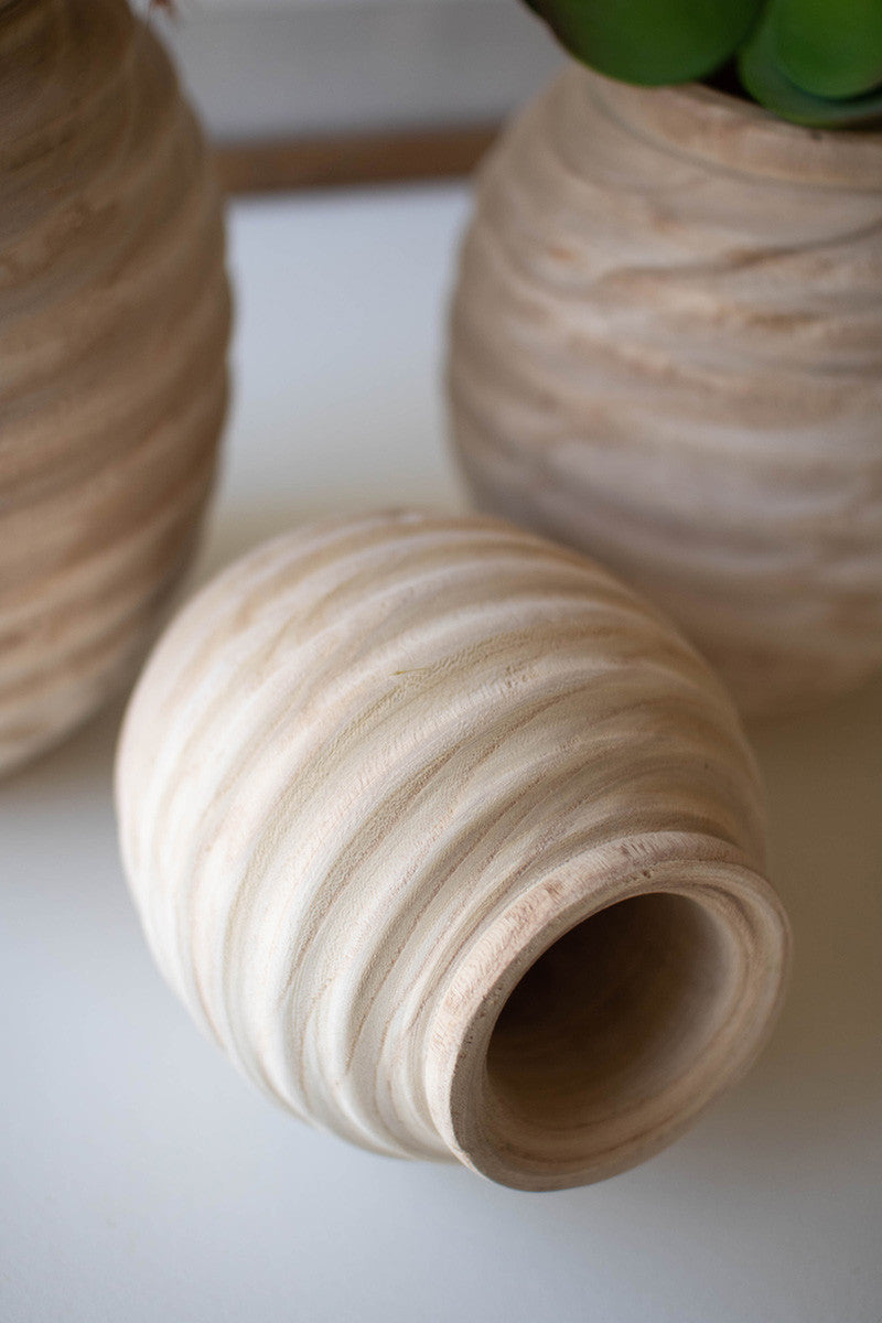 Set Of Three Natural Wooden Gourd Pots By Kalalou | Planters, Troughs & Cachepots | Modishstore - 6