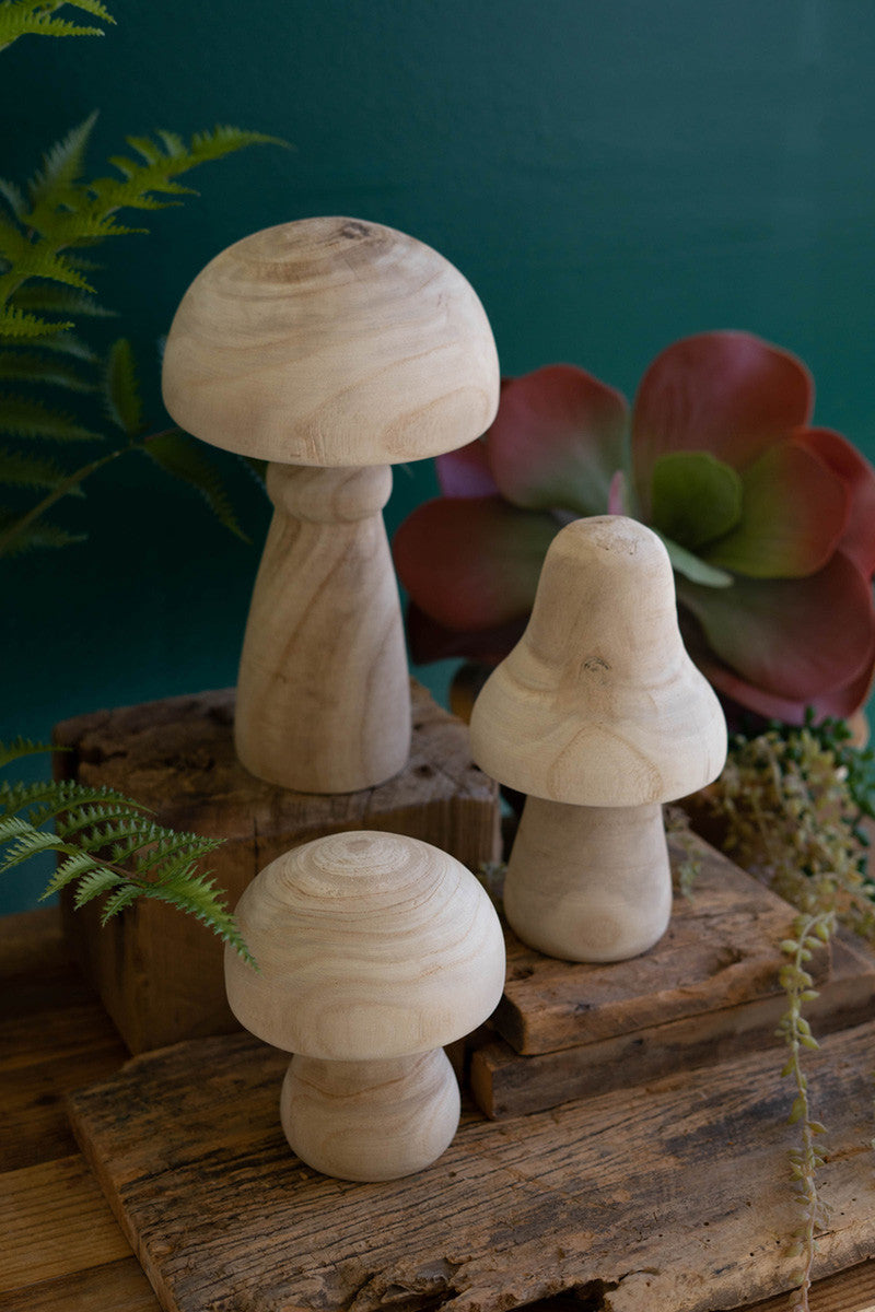 Set Of Three Natural Wooden Mushrooms By Kalalou | Sculptures | Modishstore - 2 - 2