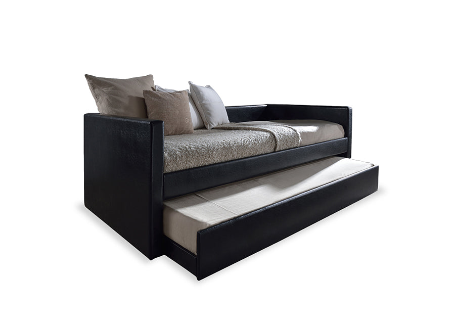 baxton studio reeve modern and contemporary black faux leather upholstered twin size daybed bed frame with trundle | Modish Furniture Store-2