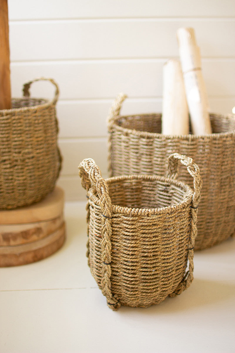 Seagrass Baskets With Handles Set Of 3 By Kalalou | Bins, Baskets & Buckets |  Modishstore  - 3