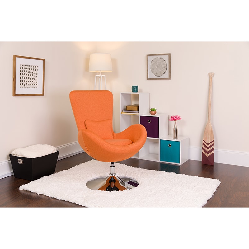 Egg Series Orange/Red Fabric Side Reception Chair By Flash Furniture | Lounge Chairs | Modishstore-3