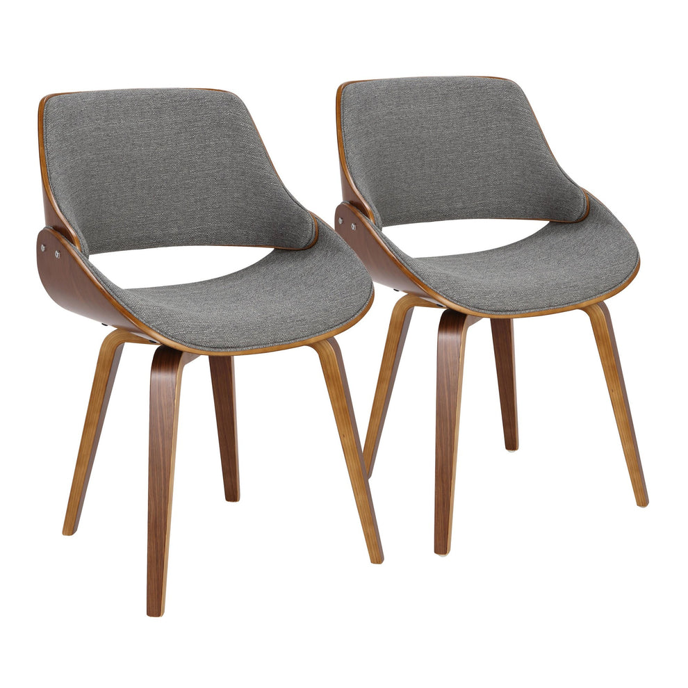 Fabrizzi Mid-Century Modern Dining/Accent Chair in Walnut Wood and Grey Fabric By LumiSource - Set of 2 | Dining Chairs | Modishstore - 2